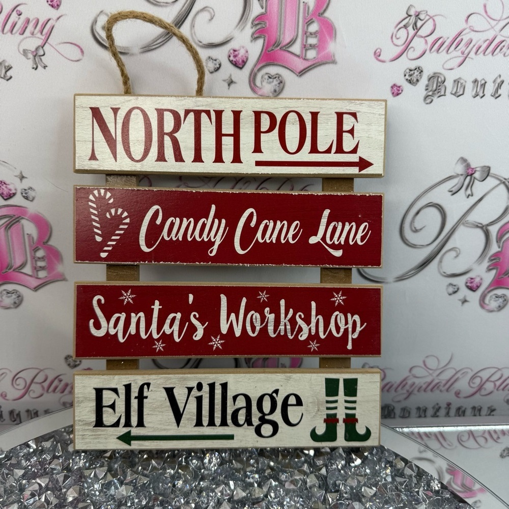 North Pole Stacked Holiday Sign - Red & White Christmas Decor